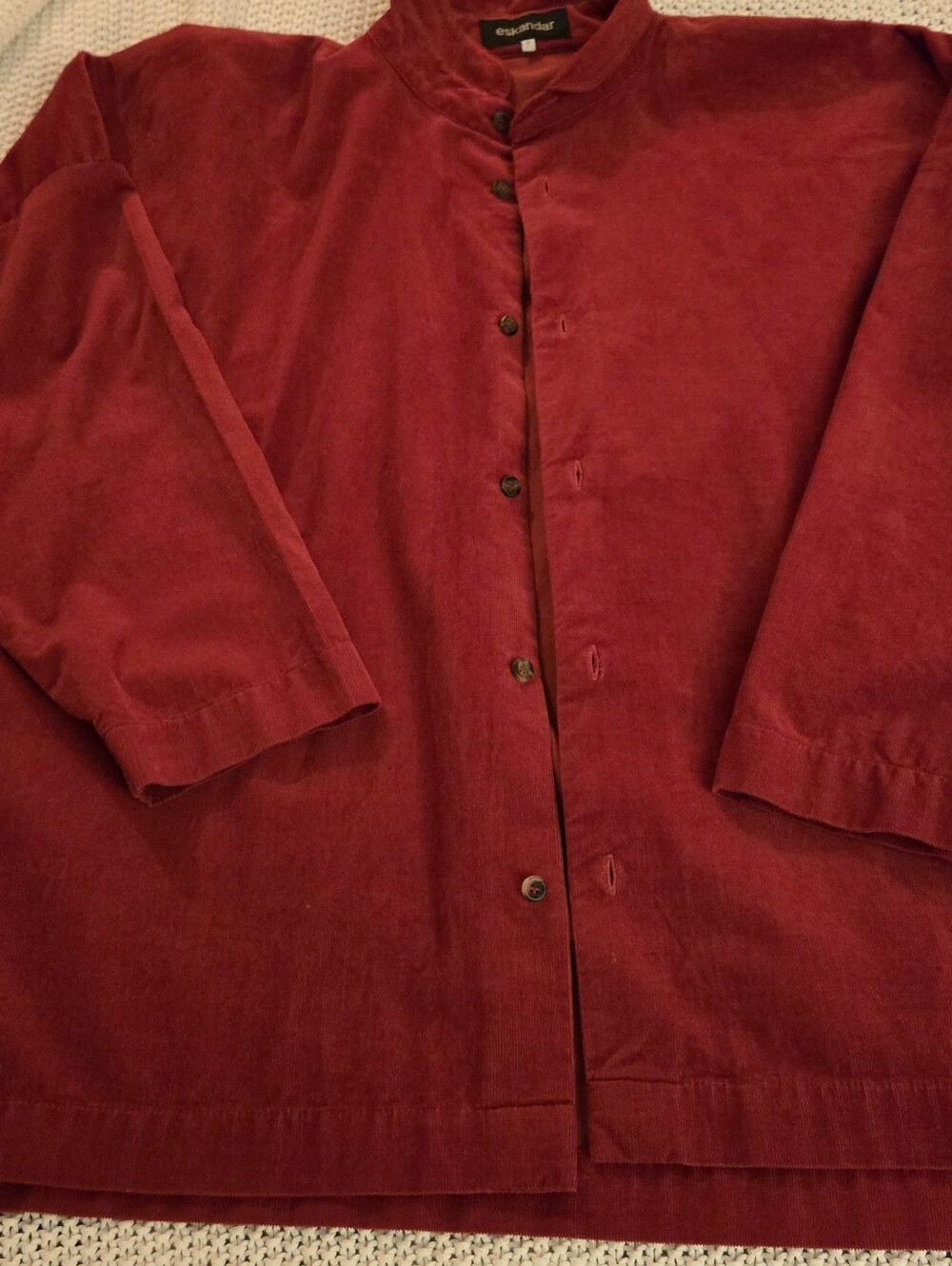 Eskandar Red Fine Wale Corduroy Tunic Shirt Jacket 100% Cotton